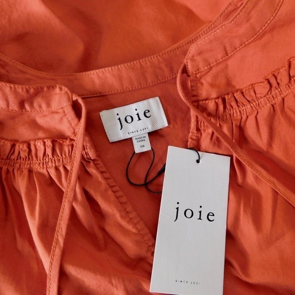 NWT!! JOIE Barrian Warm Spice Orange Peasant Top Blouse Tie Neck X-Small - Picture 12 of 14